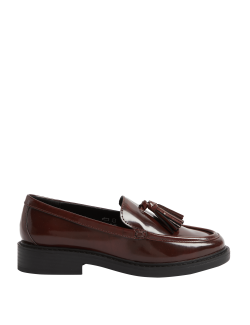 Leather Chunky Tassel Flat Loafers