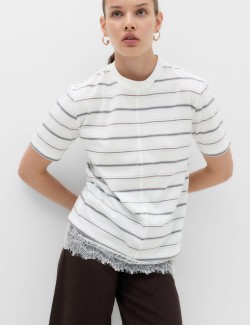 Pure Cotton Lace Hem T-Shirt