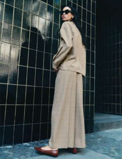 Checked Double Pleat Wide Leg Trousers