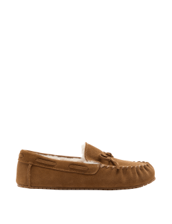 Suede Faux Fur Lined Moccasin Slippers