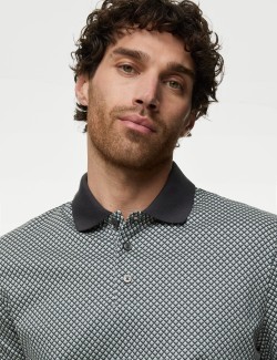 Pure Cotton Geometric Print Polo Shirt