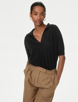 Pure Cashmere Collared Knitted Top