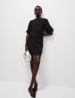 Polka Dot Puff Sleeve Mini Column Dress