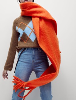 Brushed Colour Block Tassel Scarf