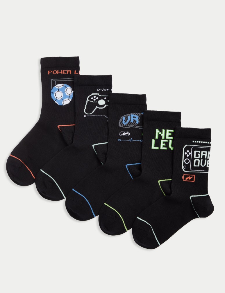 5pk Cotton Rich Gaming Football Socks (6 Small - 7 Large)