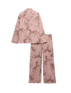 Pure Cotton Poplin Zebra Revere Pyjama Set