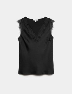 Satin V-Neck Lace Insert Cami Top