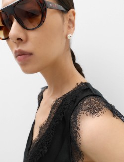 Satin V-Neck Lace Insert Cami Top