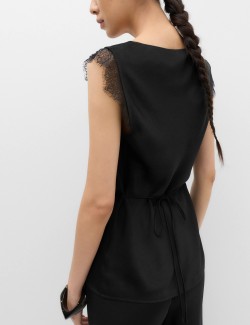 Satin V-Neck Lace Insert Cami Top