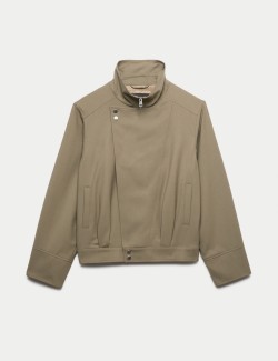 Wool Blend Funnel Neck Tailored Bomber Jacket