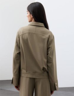 Wool Blend Funnel Neck Tailored Bomber Jacket