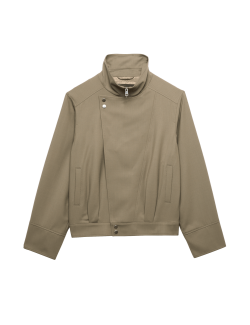 Wool Blend Funnel Neck Tailored Bomber Jacket