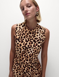 Animal Print Round Neck Mini Shift Dress