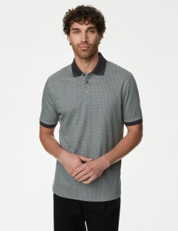 Pure Cotton Geometric Print Polo Shirt