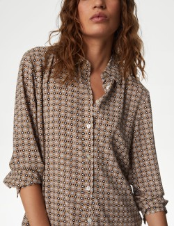 Printed Collared Button Through Blouse