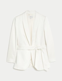 Satin Single Breasted Belted Blazer