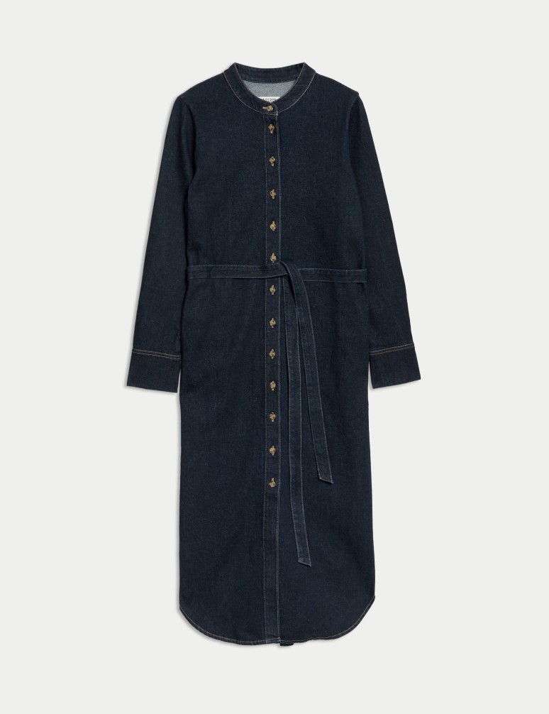 Denim Belted Midi Shirt Dress