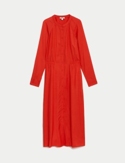 Collarless Button Through Midi Shirt Dress