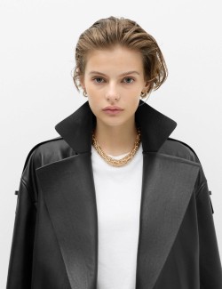 Faux Leather Revere Collar Short Jacket