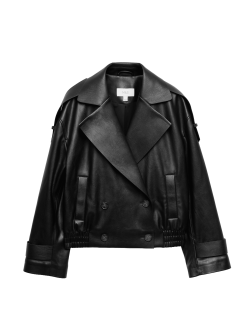 Faux Leather Revere Collar Short Jacket