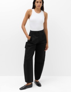 Pure Cotton Cargo Barrel Leg Trousers