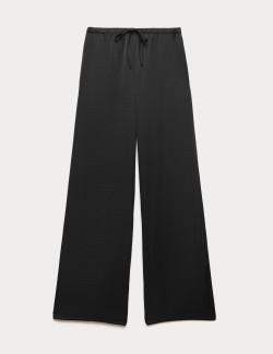 Satin Drawstring Wide Leg Trousers