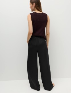 Satin Drawstring Wide Leg Trousers