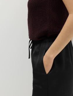 Satin Drawstring Wide Leg Trousers