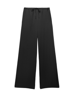 Satin Drawstring Wide Leg Trousers