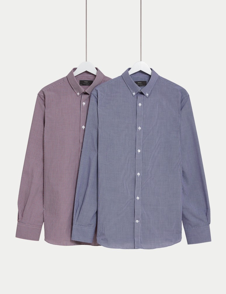 2pk Regular Fit Easy Iron Long Sleeve Checked Shirts