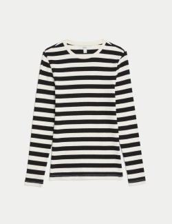 Cotton Rich Striped Ribbed Top