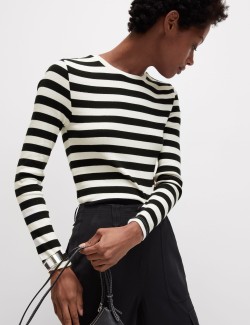 Cotton Rich Striped Ribbed Top