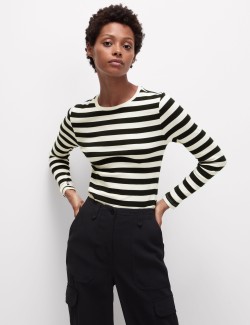 Cotton Rich Striped Ribbed Top