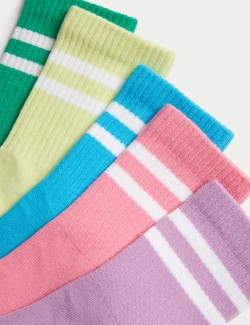 5pk Cotton Rich Ribbed Striped Sport Socks (6 Small - 7 Large)