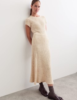 Wool Blend Knitted Midi A-Line Skirt