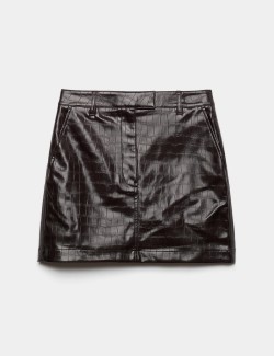 Faux Leather Croc Mini Skirt