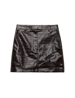 Faux Leather Croc Mini Skirt