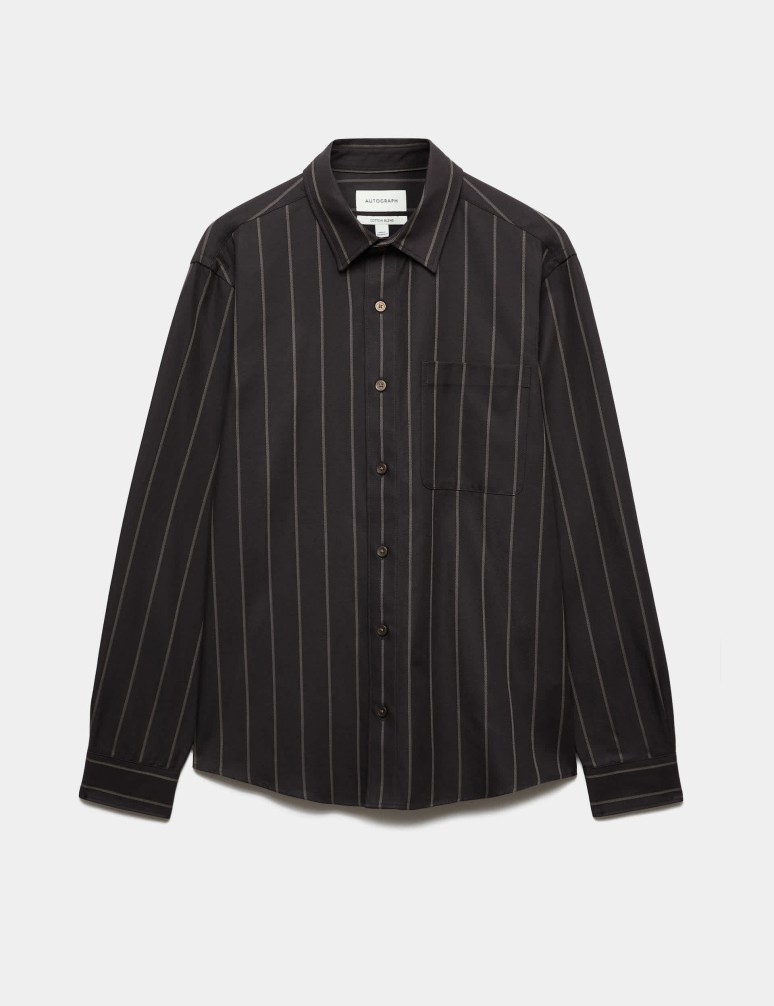 Twill Stripe Long Sleeve Overshirt
