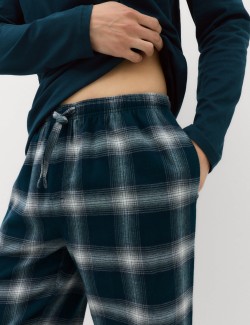 Kostkovaná pyžamová souprava z česané čisté bavlny s výstřihem Henley