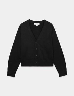 V Neck Button Front Relaxed Cardigan