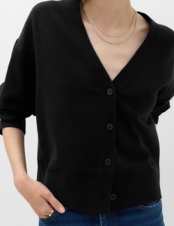 V Neck Button Front Relaxed Cardigan