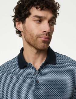 Pure Cotton Geometric Print Polo Shirt