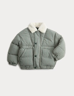Bunda z materiálu Gingham s podšívkou z umělé kožešiny (2–8 let)