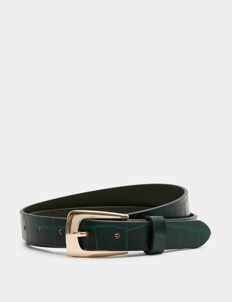 Leather Croc Effect Covered Buckle Jeans Belt