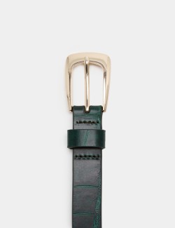 Leather Croc Effect Covered Buckle Jeans Belt