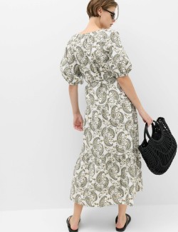 Pure Cotton Paisley Midi Waisted Dress
