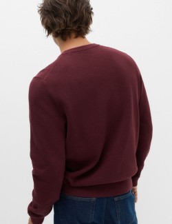 Pure Cotton Textured Crew Neck Jumper