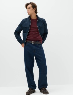 Pure Cotton Textured Crew Neck Jumper