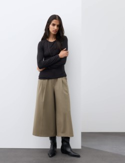 Wool Blend Tailored Wide Leg Culottes