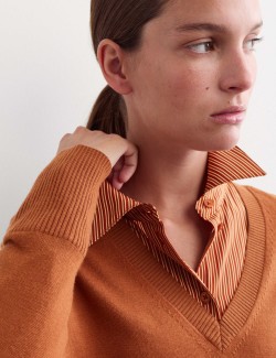 Merino Wool with Silk V-Neck Jumper